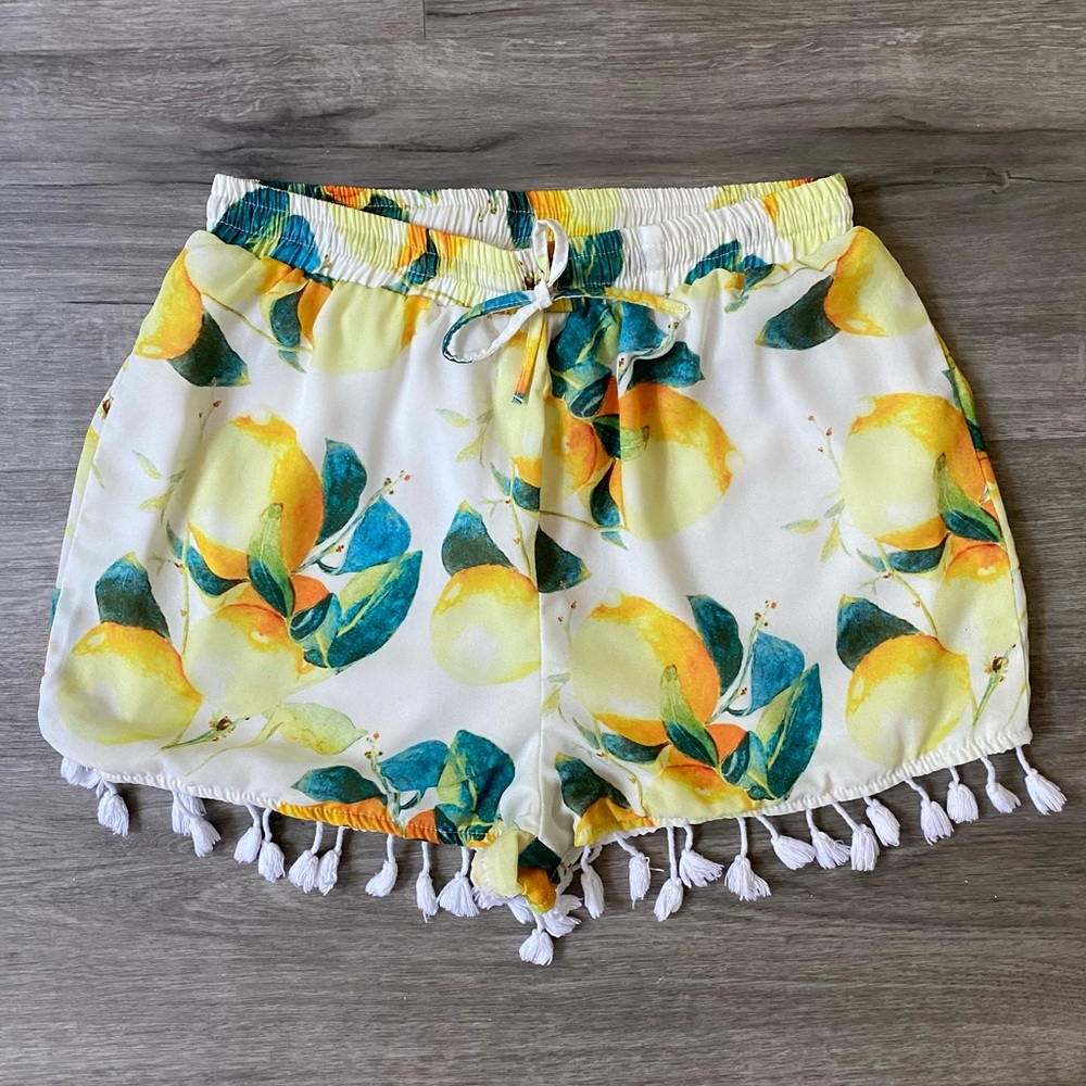 Missguided Lemon Print Tassel Drawstring Shorts 2